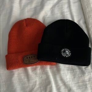 and Little Black Beanie Set - Orange and Black